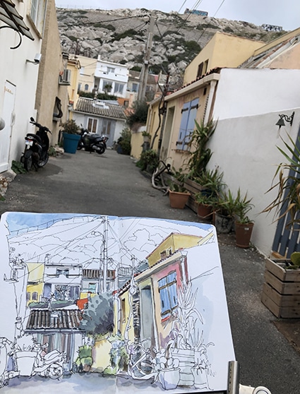 Stage Carnet de voyage à Marseille, aquarelle et dessin sur le vif